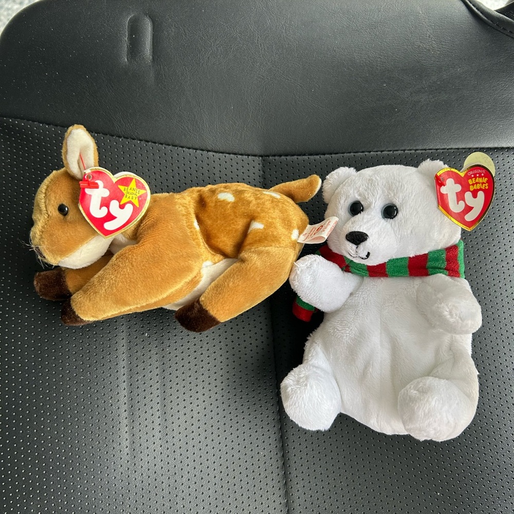 Ty Plush Set with Brown Reindeer and White Polar Bear